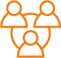 Orange icon of people connected with lines