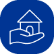 Icon of hand holding house with blue background