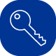 Icon of door key on blue background