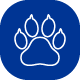 Paw print icon on blue background