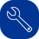 Icon on wrench on blue background