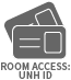 Grey icon depicting two ID cards overlapping with words "Room Access: UNH ID"
