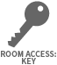 Grey icon depicting a key with words "Room Access: Key"