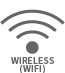 Grey icon depicting a wireless network symbol with words "Wireless (Wifi)"