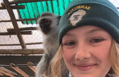 Mogan Breen and a vervet monkey