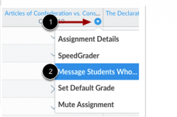 Sample myCourses Gradebook message screen