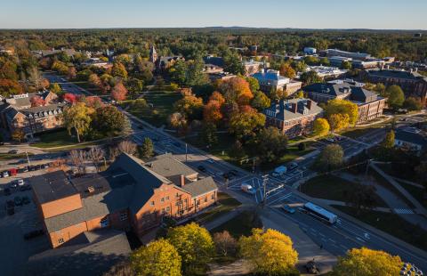 Aerial view of foliage on Durham campusĀ