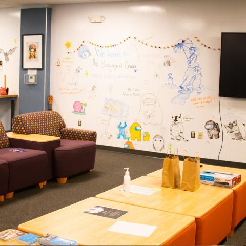 Whiteboard full of art in the Beauregard Center