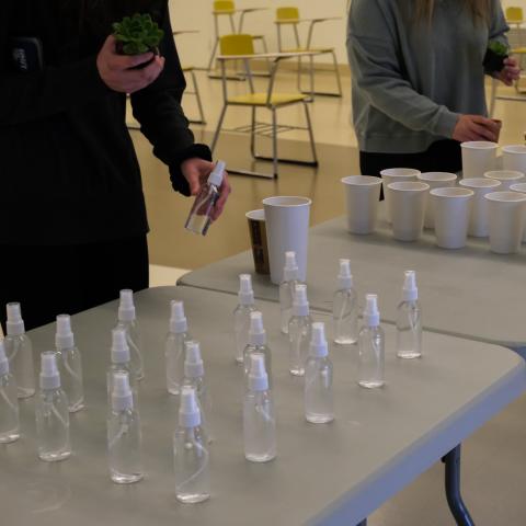 Spray bottles on table for Make and Take