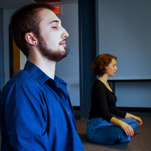 Students in Interfaith Prayer and Meditation Room