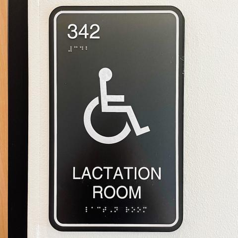 Door sign for lactation room with room number 342.