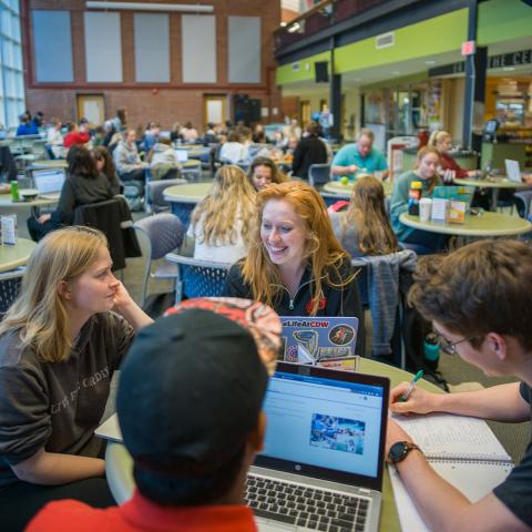 Students doing work in Union Court