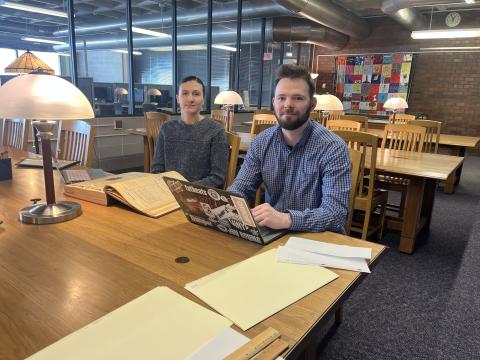 Anne Latimer and Conor McMahon at the UMB archive