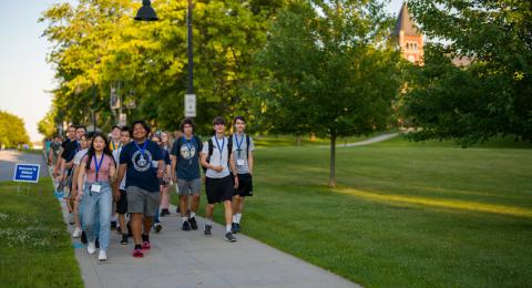 Group of students walking at orientation