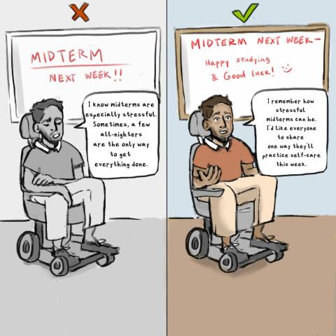 Cartoon image of faculty fostering resilience and self-compassion