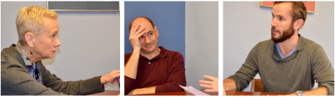 Three actors participating in difficult conversation