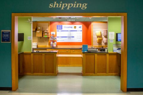 Front window of shipping station. 