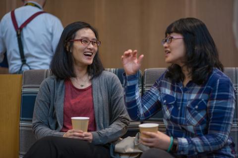 Two international students talking