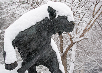 UNH Wildcat statue in winter