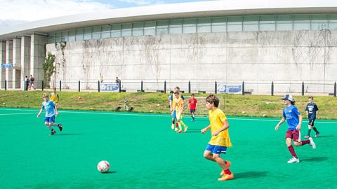 Children playing soccer