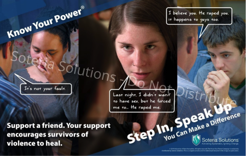 Know Your Power imagery of students encouraging bystanders to speak up