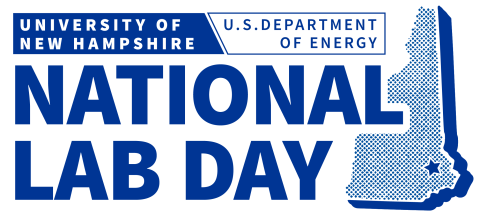 Stylized text says "University of New Hampshire U.S. Department of Energy National Lab Day" with map of New Hampshire