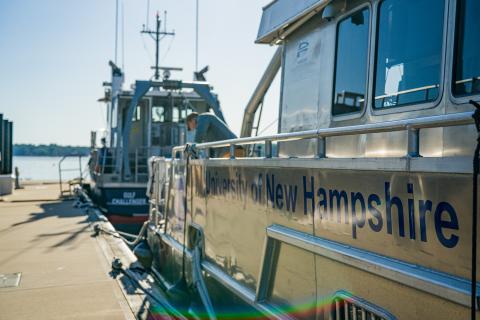 Aluminum research vessel at a dock