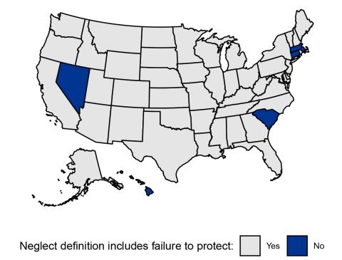 Map of U.S. states with failure to protect statutes