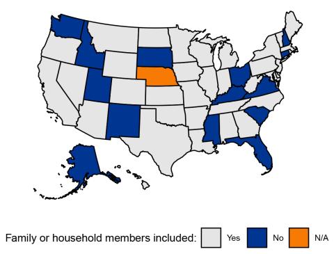 Map of U.S. states where CAN perpetrator definitions include family or household members