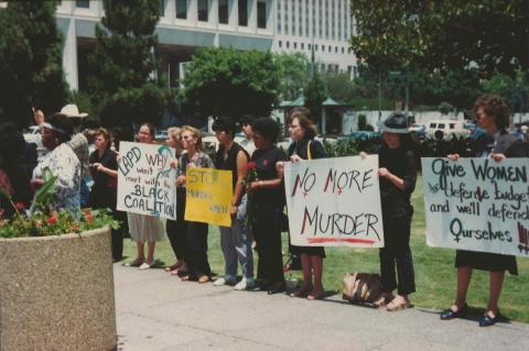 Women protesting outside