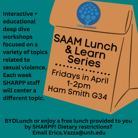 SAAM Lunch & Learn Series- Event details written on paper bag, can find same info on upcoming events webpage