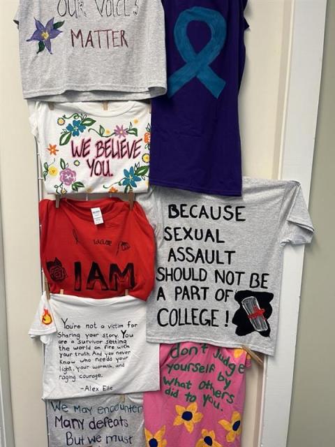 T-shirts painted with messages about interpersonal violence
