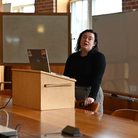 Picture of Caroline Young in the middle of a prevention program at the Law School