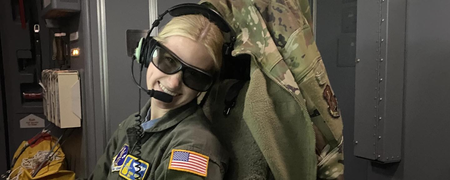 Emma Schmidt in a plane