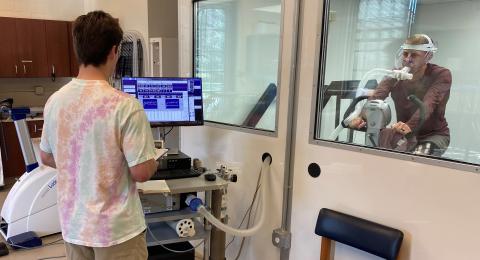 UNH Exercise Science student Jack Souza in lab.