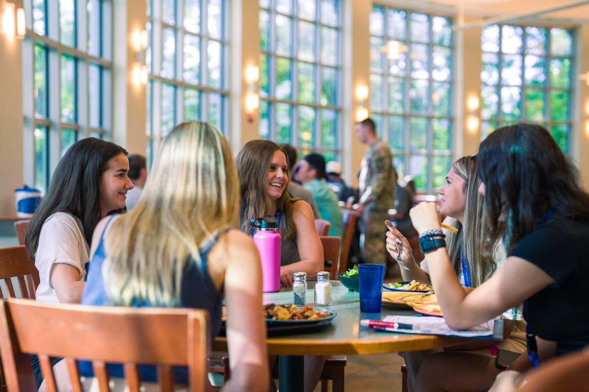 UNH students eating in dining hall