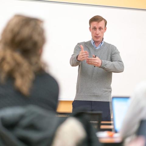 UNH professor giving leacture to UNH Carsey School of Public Policy students