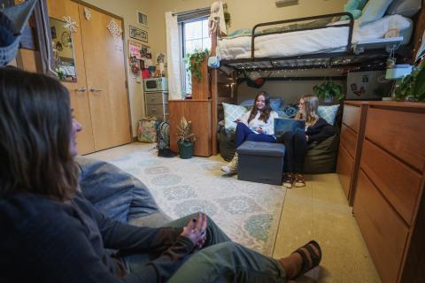 Students in their room in a residence hall