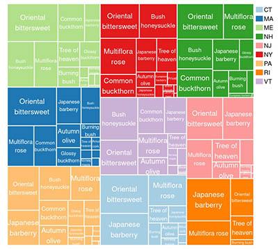 Figure showing distribution of invasive species by state