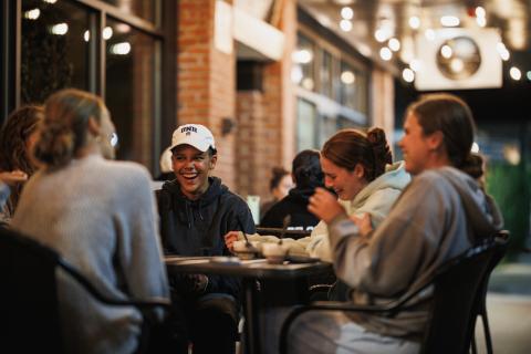UNH students eating ice cream in downtown Durham 