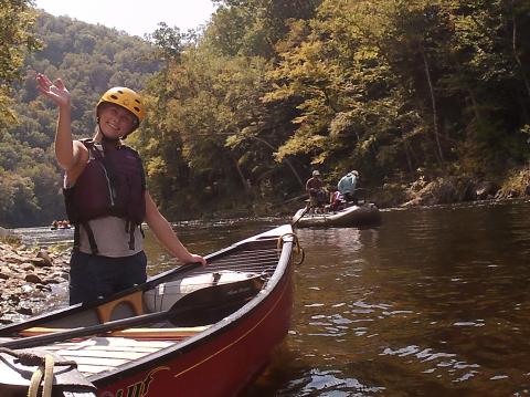Emma Schmidt gets ready to canoe.