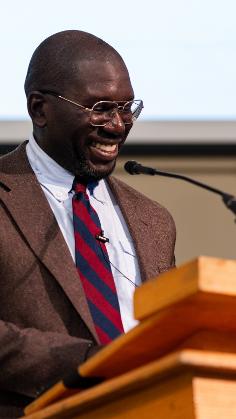 public administrator talking at podium