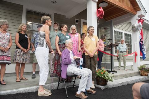 Tamworth NH community members gathered at a ribbon cutting ceremony