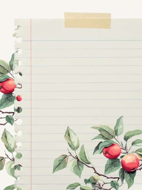 Decorative image of a notepad with drawings of tomatoes on it
