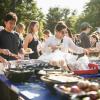 Students select food from the BBQ line