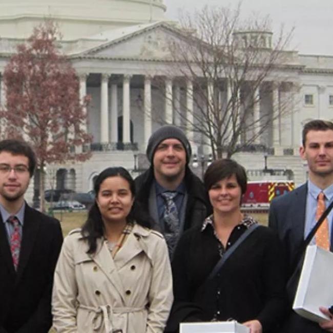 Students standing outside a building in Washington D.C.