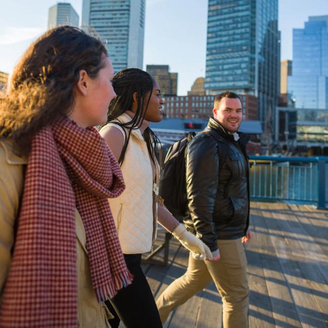 photo of students walking in Boston oustide in winter