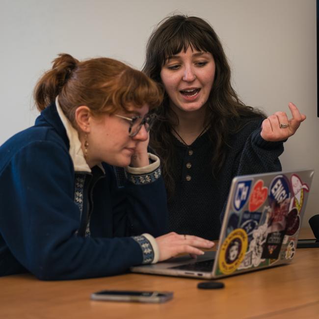 UNH students working on a video project for their multi media storytelling class.