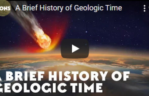 Thumbnail for PBS Eons' "A Brief History of Geological Time" with a meteor hitting Earth