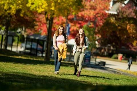 students walking and laughing